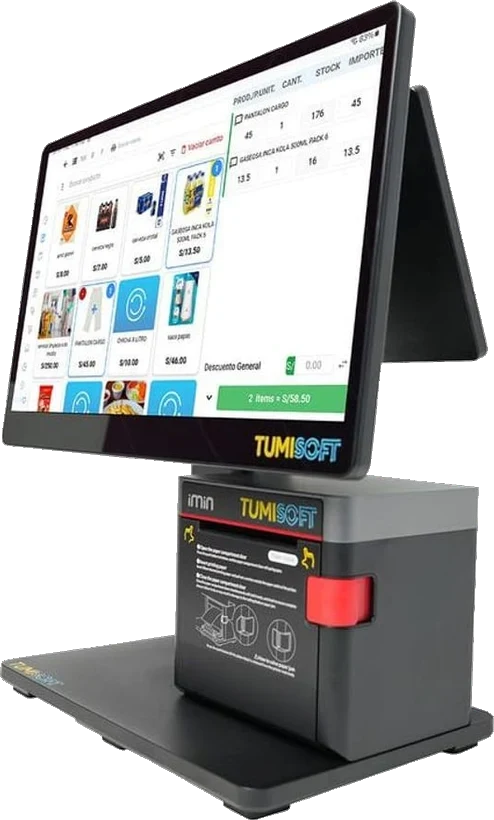 iMin Swan 2 de doble pantalla: el cajero opera en una y el cliente ve su cuenta en la otra